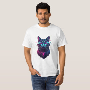 Neon Cosmic Cat Illustration T-Shirt