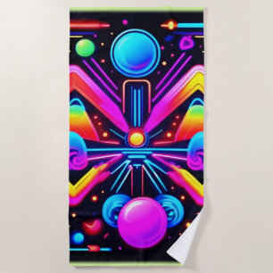 Neon Cosmic Kaleidoscope Beach Towel