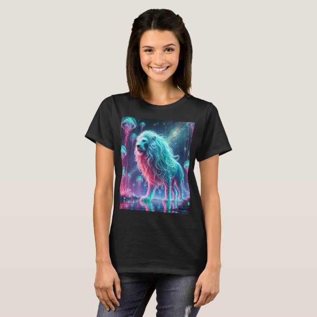 Neon Cosmic Lion T-Shirt Design. (Front Full)