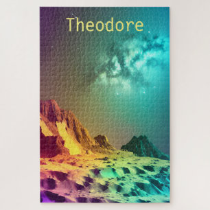 Neon Cosmic Mountain Range Jigsaw Puzzle