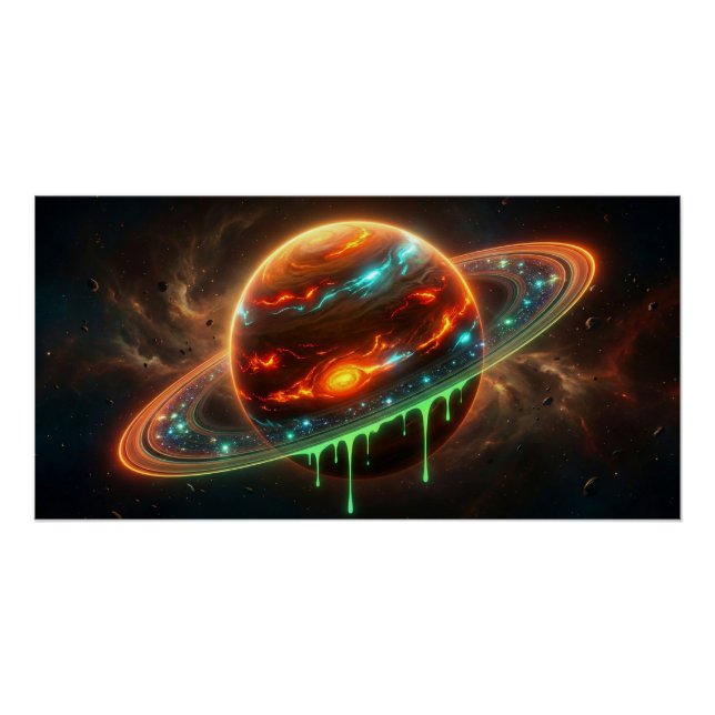 Neon Cosmic Planet – Dripping Galaxy Art | Glossy  Poster (Front)