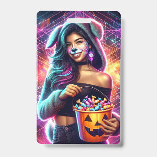Neon Cosmic Puppy Girl Badge ID Badge