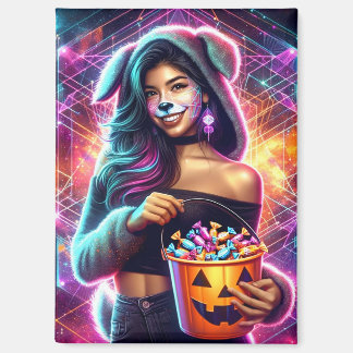Neon Cosmic Puppy Girl Rectangle Magnet