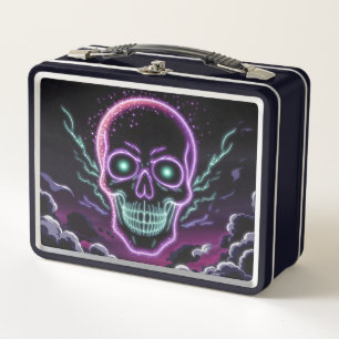 Neon Cosmic Skull Metal Lunch Box