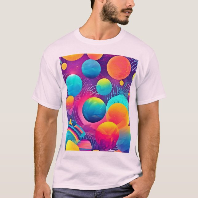Neon Cosmos Abstract Design T-Shirt (Front)