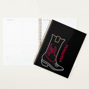 Neon Cowboy Boot Customisable Name Planner