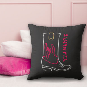 Neon Cowboy Boot Customizable Name Cushion