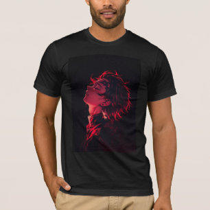 Neon Crimson Anime Silhouette T-Shirt