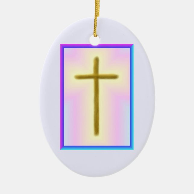 Neon Cross Ceramic Tree Decoration (Front)