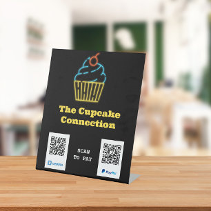 Neon Cupcake Scan to Pay QR Code Pedestal Sign