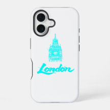 Neon Cyan London Big Ben Sketch Modern Black