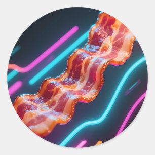 Neon Cyber Bacon Strip Classic Round Sticker