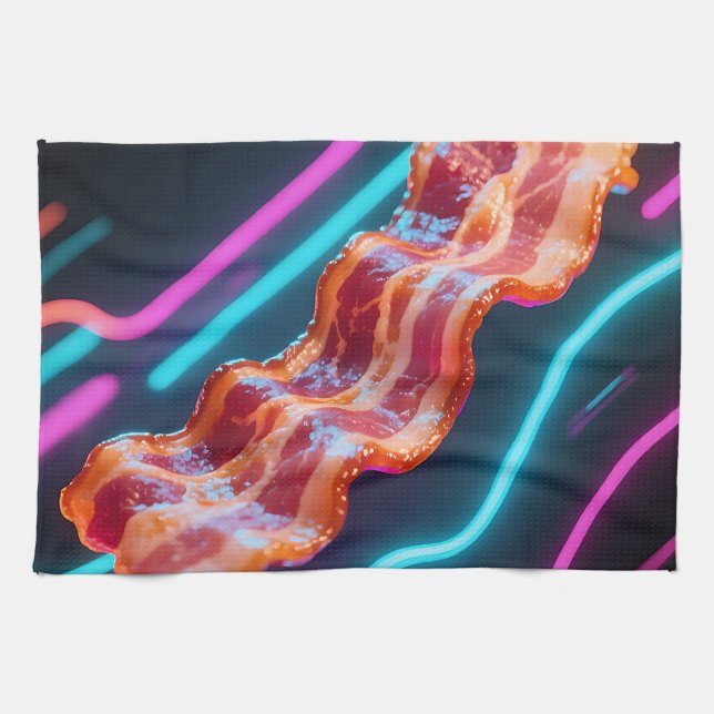 Neon Cyber Bacon Strip Tea Towel (Horizontal)