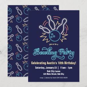 Neon Cyber Bowling Birthday Invitation