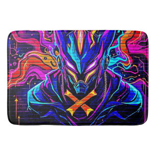 Neon Cyber Guardian Art Bath Mat