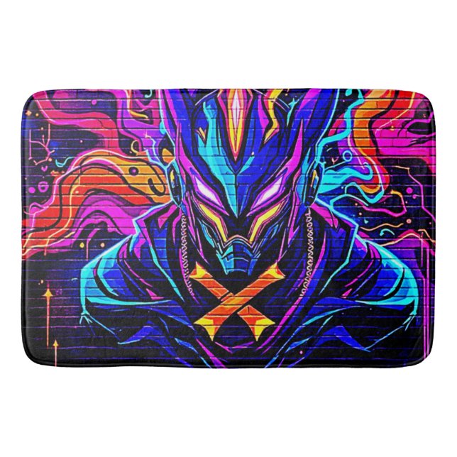 Neon Cyber Guardian Art Bath Mat (Front)