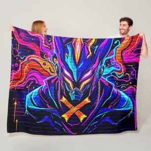Neon Cyber Guardian Art Fleece Blanket