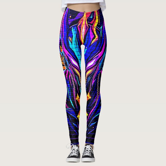 Neon Cyber Guardian Art Leggings (Front)
