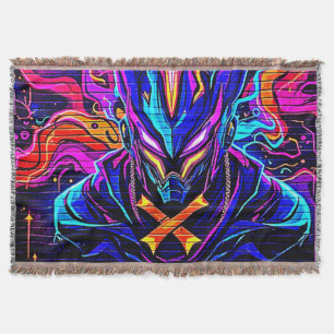 Neon Cyber Guardian Art Throw Blanket