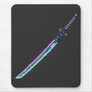 ​Neon Cyber-Katana: Digital Blade Tech mousepad 