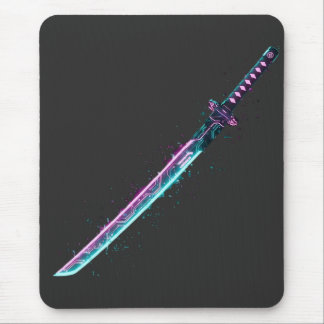 ​Neon Cyber-Katana: Digital Blade Tech mousepad 