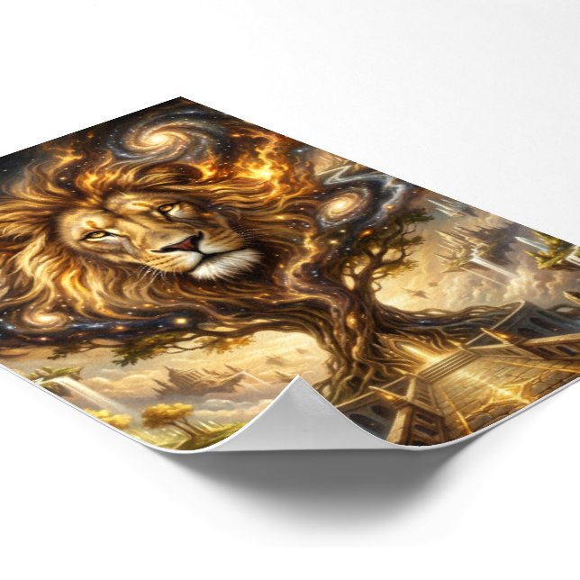 Neon Cyber Lion Wall Art Print – Futuristic Fantas (Corner)