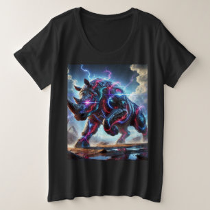 Neon Cyber Rhino Battle Tee T-Shirt Design.