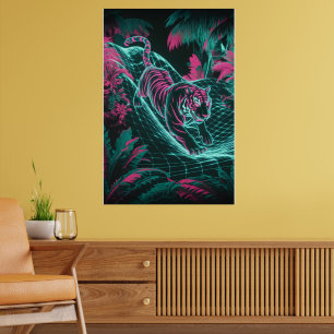 Neon Cyber Tiger – Futuristic Jungle Glitch Art Poster