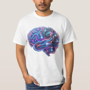 Neon Cyberpunk AI Cyborg Brain Circuits Art T-Shirt