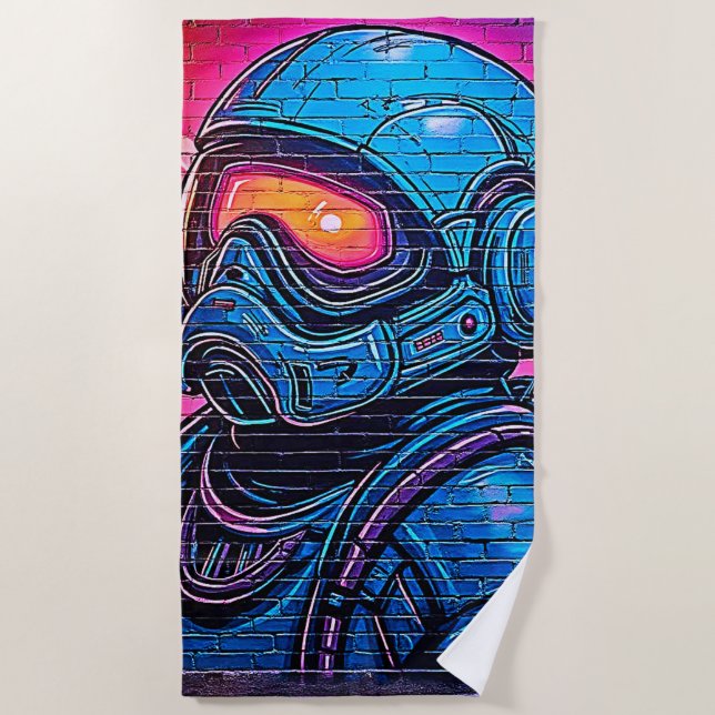 Neon Cyberpunk Astronaut Beach Towel (Front)