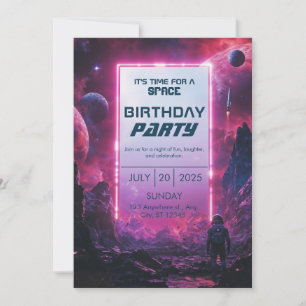 Neon Cyberpunk Astronaut Space Birthday Invitation