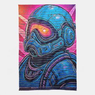 Neon Cyberpunk Astronaut Tea Towel