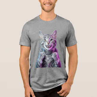 Neon Cyberpunk Cat T-Shirt Tri-Blend Shirt