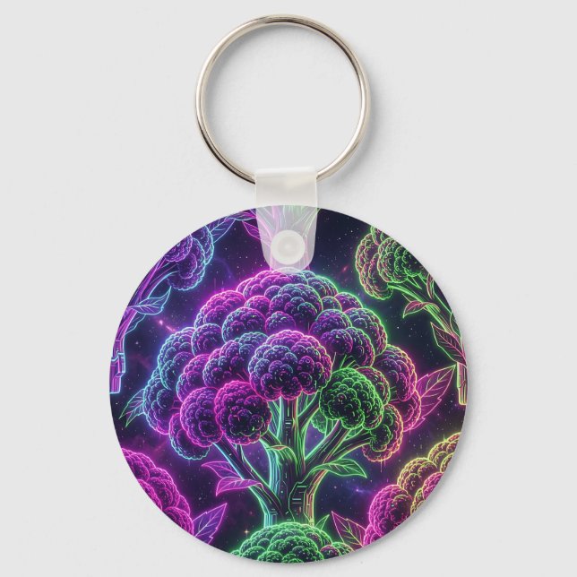 Neon Cyberpunk Cauliflower Galaxy Key Ring (Front)