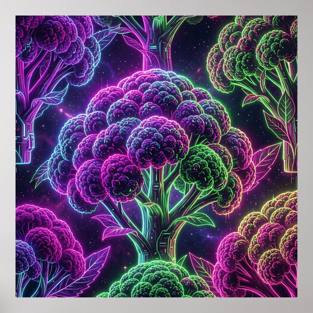 Neon Cyberpunk Cauliflower Galaxy Poster (Front)