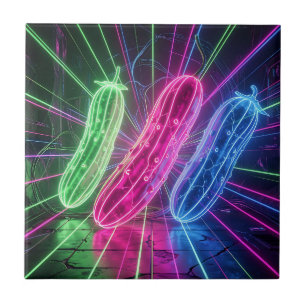 Neon Cyberpunk Glowing Cucumbers Tile