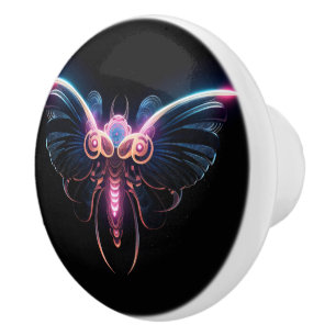 Neon Cyberpunk Moth Ceramic Knob