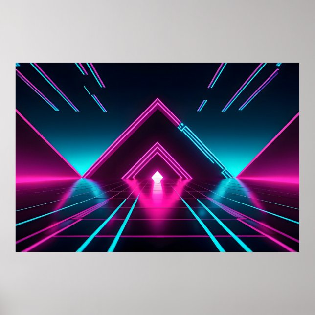 Neon Cyberpunk Synthwave Futuristic Tunnel Poster (Front)