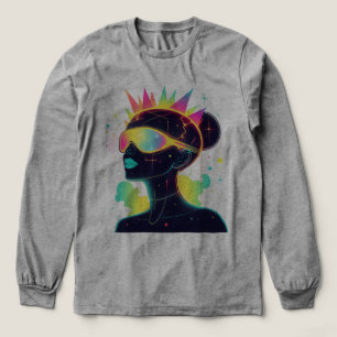 Neon Cyberpunk Woman in Futuristic Glasses Tri-Blend Shirt