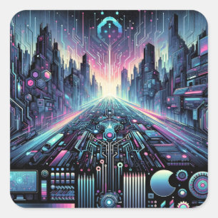 Neon Cyberworld Square Sticker