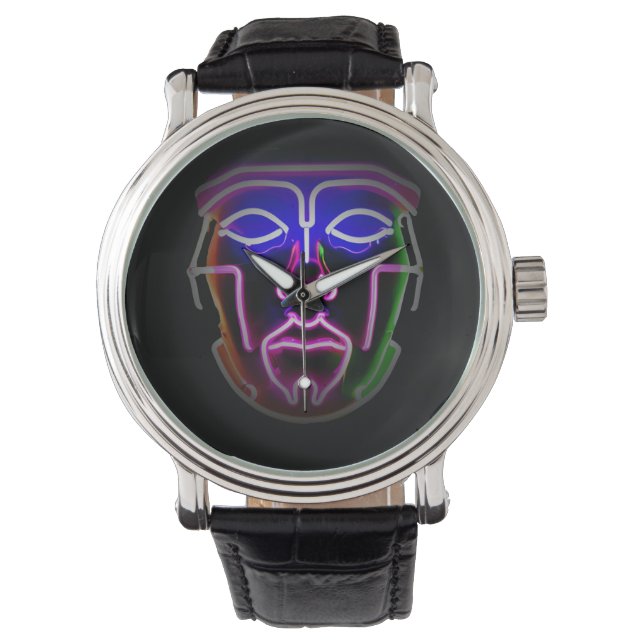 Neon Cyborg Futuristic black Watch (Front)