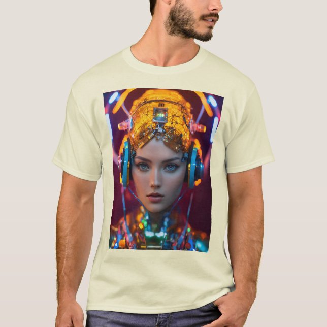 Neon Cyborg – Futuristic Sci-Fi T-Shirt Designs (Front)