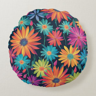 Neon Daisies Round Cushion