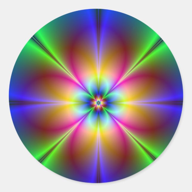 Neon Daisy Classic Round Sticker (Front)