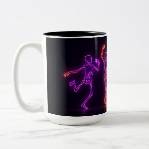 Neon Dancing Skeleton Halloween Coffee Mug
