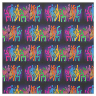 Neon Dancing Stick People On Black Fabric