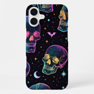 Neon dark colourful laughing skull iPhone 16 plus case