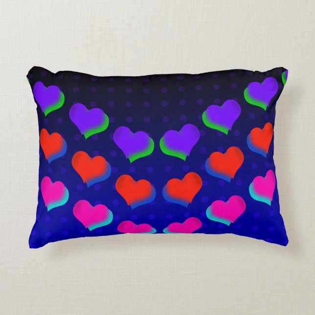 Neon Dark Hearts Retro Cartoon Fun Pattern Decorative Cushion (Front)