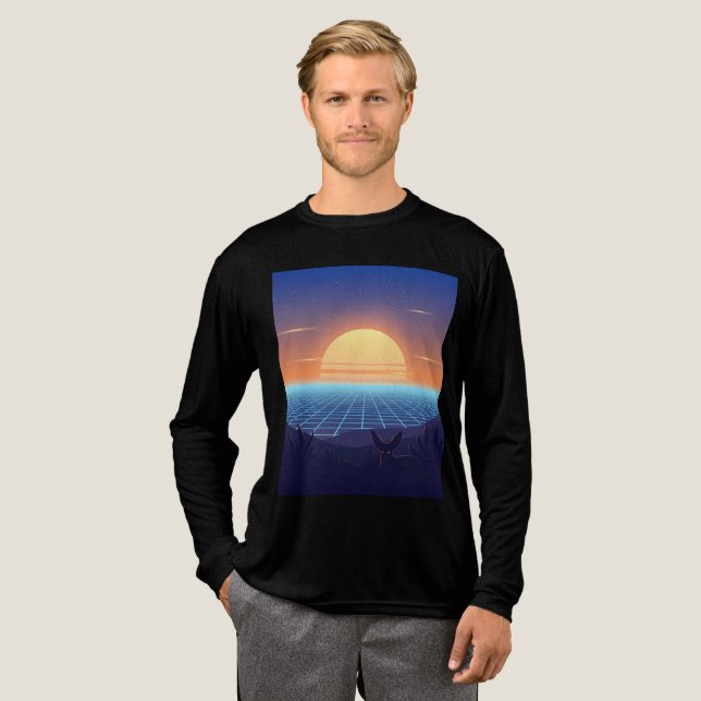 Neon Desert Sunset – Synthwave Fox Silhouette Tri-Blend Shirt (Full Front)