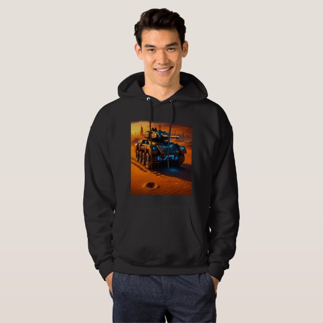 Neon Desert Tank Hoodie – Futuristic Sci-Fi Combat (Front Full)